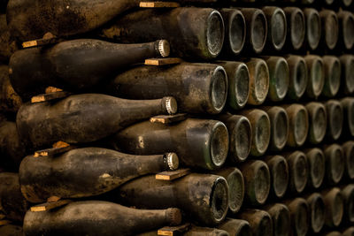 Full frame shot of old bottles