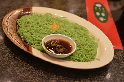 Close-up of food in plate on table