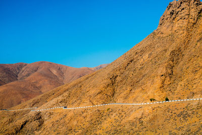 Scenic view of mountains against clear blue sky