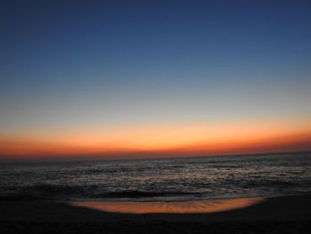 Scenic view of sea against clear sky during sunset