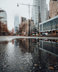 Wet road in city during rainy season