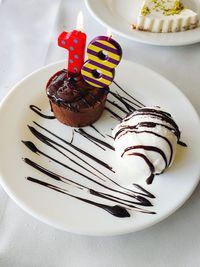 High angle view of dessert in plate on table