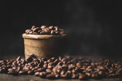 Close-up of coffee beans on table