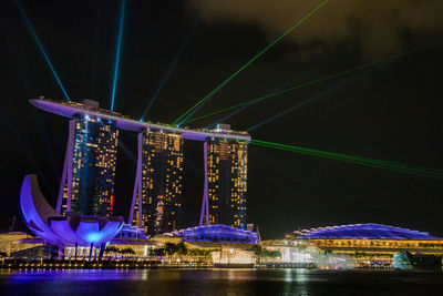 Illuminated ferris wheel at night