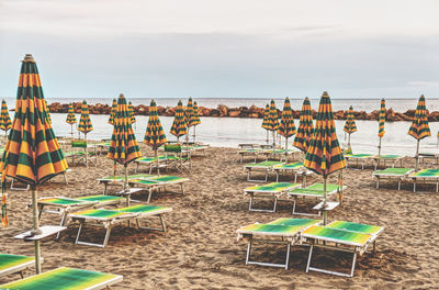 Italy, a deserted bathing establishment on the ligurian coast.