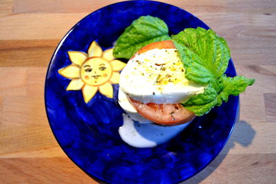 High angle view of breakfast served on table