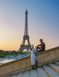 Eiffel tower at sunrise in paris france, paris eifel tower on a summer day