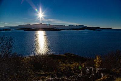 Scenic view of lake against blue sky