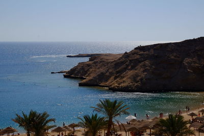 Scenic view of sea against blue sky