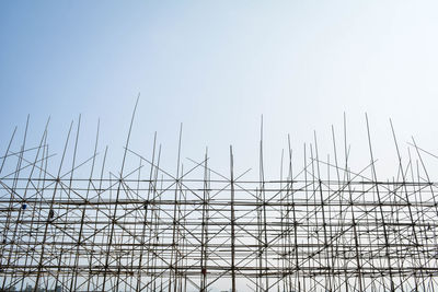 Low angle view of scaffolding against clear sky