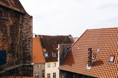 High angle view of old house against sky