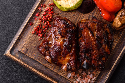 High angle view of food on table