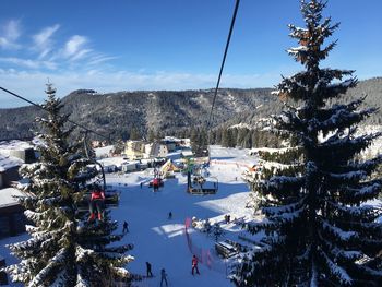 Scenic view of mountains against sky during winter