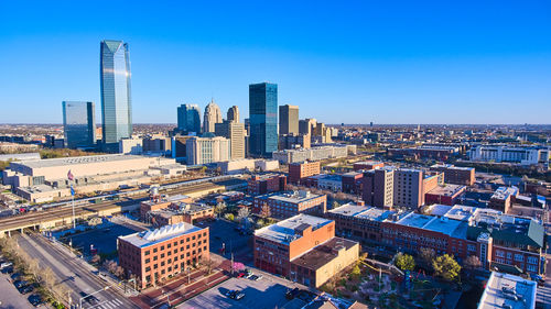 Cityscape against clear sky