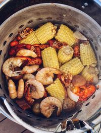 High angle view of seafood in container