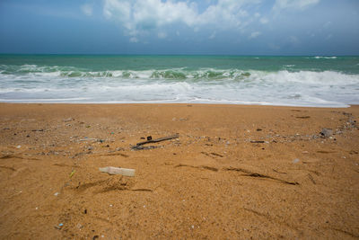 Beauty beach polluted with trash