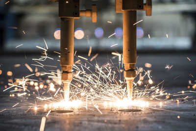 Close-up of machinery cutting steel