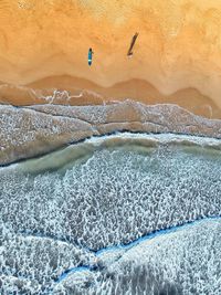 High angle view of snow covered land