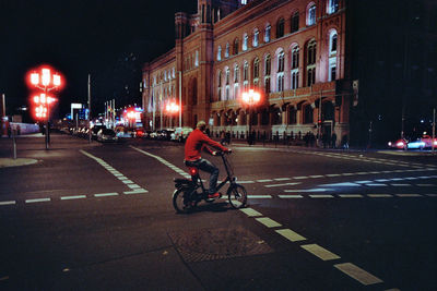 Bicycle on city street at night