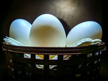 Close-up of eggs in basket