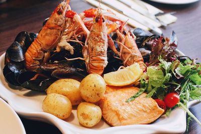 Close-up of seafood on plate