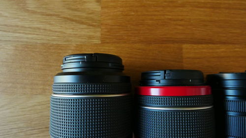 Close-up of camera on table