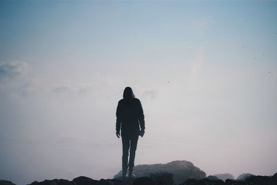 Rear view of man standing on mountain
