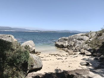Scenic view of sea against clear sky