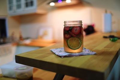 Close-up of drink served on table