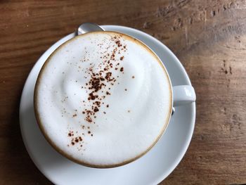 High angle view of coffee on table