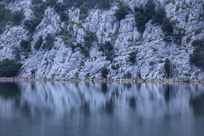 Scenic view of lake by trees against sky