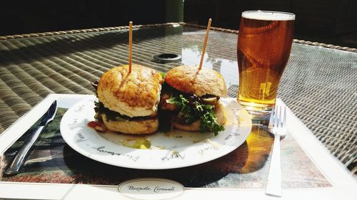 Close-up of drink served on table