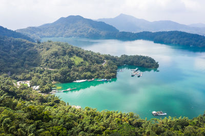 Aerial view of nautical vessel in lake