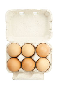 Directly above shot of eggs against white background