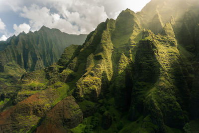 Panoramic shot of trees and mountains against sky