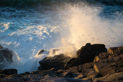 Waves splashing on rocks at shore