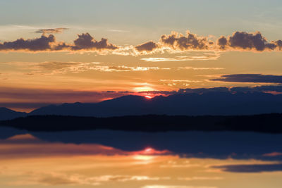 Scenic view of silhouette mountains against sky during sunset