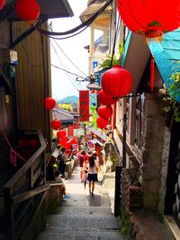 Red lanterns hanging in city