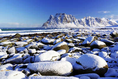 Scenic view of sea against sky during winter