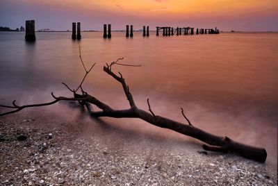 Scenic view of sea against sky during sunset