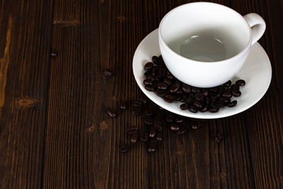 High angle view of coffee on table