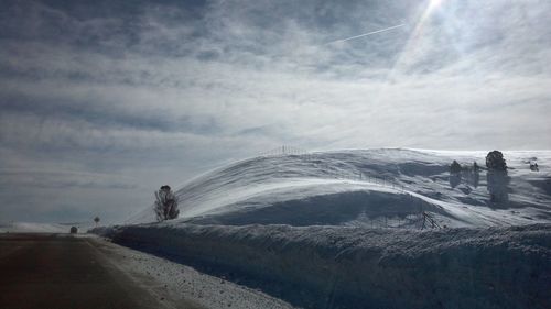 Scenic view of snow covered landscape against sky