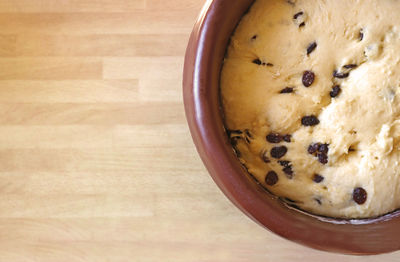 High angle view of dessert in bowl on table