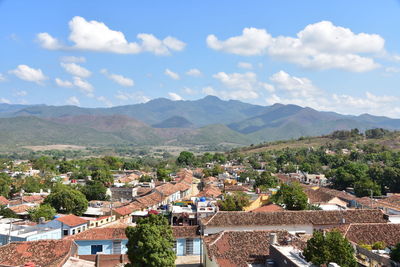 High angle view of town against sky