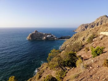 Scenic view of sea against clear sky