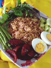 Close-up of meal served on table