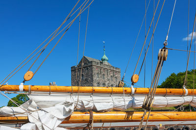 Low angle view of built structure against blue sky