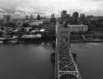 High angle view of the sacramento river   front and downtown  