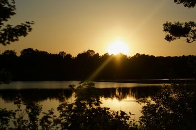 Scenic view of lake against sky during sunset