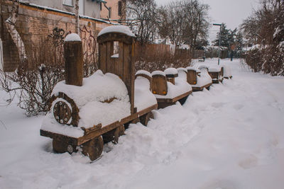 Snow covered playground for kids in winter in braunschweig, germany